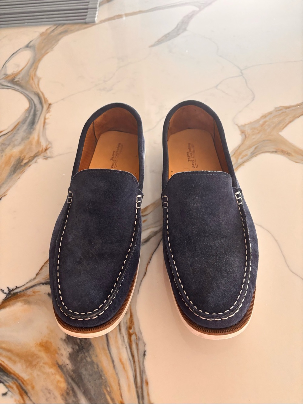 Navy Suede Slip-On Loafers with Contrast Stitching